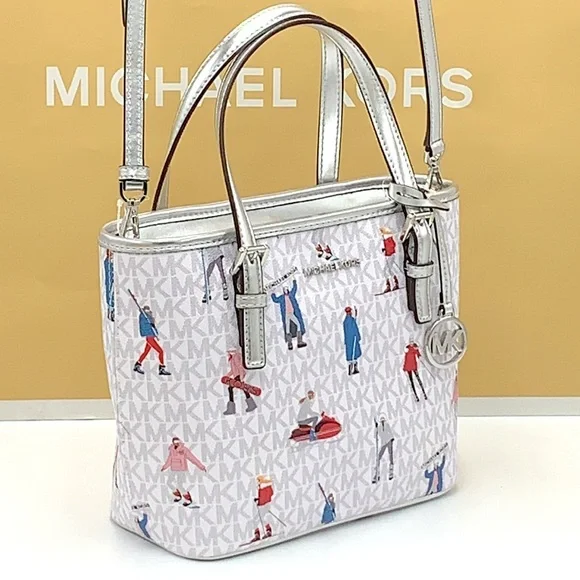 Michael Kors Jet Set Girls Print White Signature XSMALL Carryall Top Zip… - Picture 5 of 16